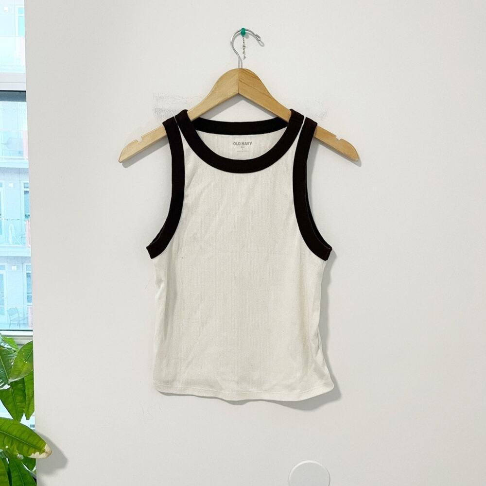 Old Navy Brown & White Ribbed Camisole Tank Size Large